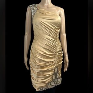 Feriani Couture Elegant Gold One-Shoulder Dress regencycore EUC